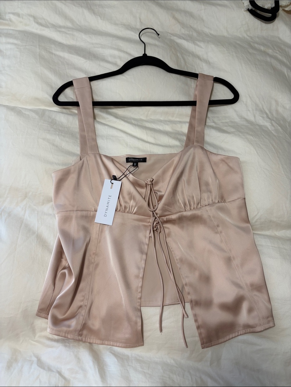 Dynamite Blush Tie-Front Satin Cami